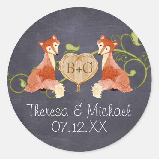 Woodland Animal Creatures, Fox n Vines Weddings Ronde Sticker (Voorkant)