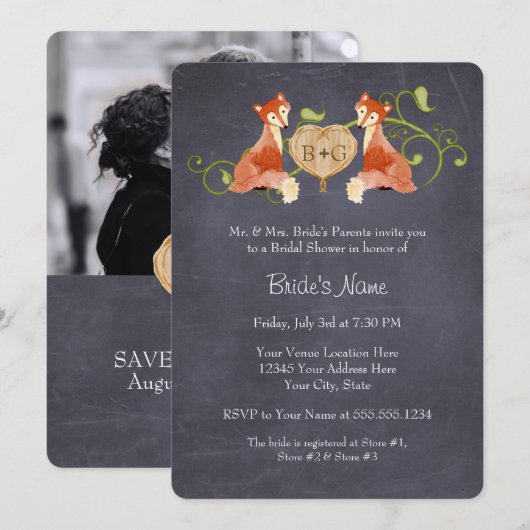 Woodland Animal Creatures, Fox n Vines Weddings Save The Date (Voorkant / Achterkant)