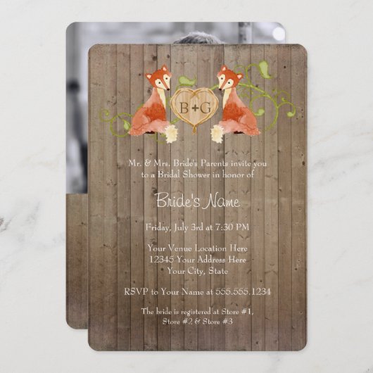Woodland Animal Creatures, Fox n Vines Weddings Save The Date (Voorkant / Achterkant)