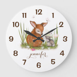 Woodland Animal Deer Bunny Butterfly Wall klok