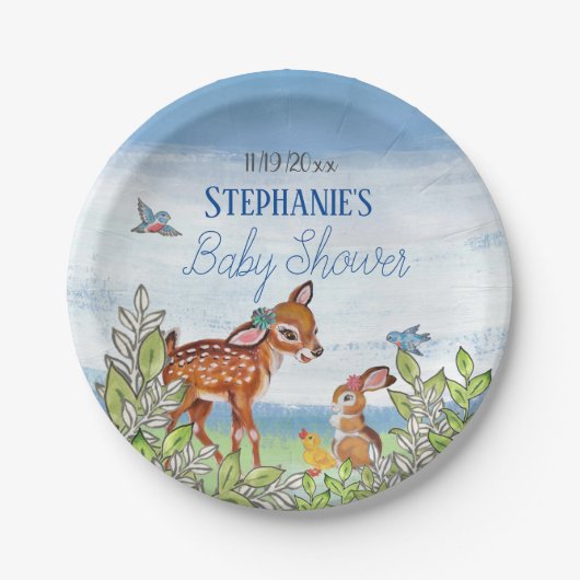 Woodland Animal Deer Bunny Duck Cute Baby shower Papieren Bordje (Voorkant)