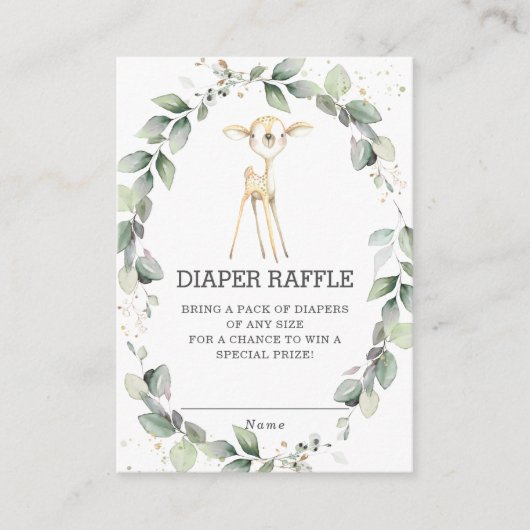 Woodland Animal Deer Greenery Wreath Diaper Raffle Informatiekaartje (Voorkant)