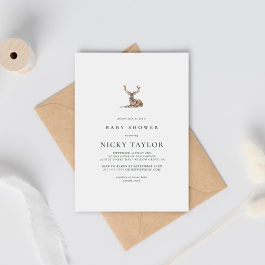 Woodland Animal Deer Minimalist Baby shower Kaart