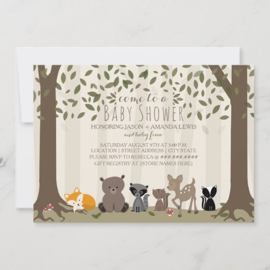 Woodland Animal Family Baby shower Kaart (Voorkant)