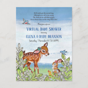 Woodland Animal Fawn  Virtual Baby shower Uitnodiging Briefkaart