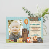 Woodland Animal First Birthday Invitation Kaart (Staand voorkant)