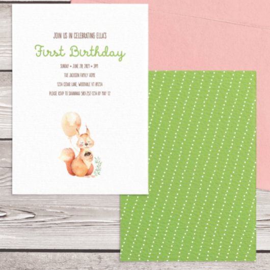 Woodland Animal First Birthday/Shower Invitation Kaart