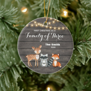 Woodland Animal First Kerstmis als familie van 3 Keramisch Ornament