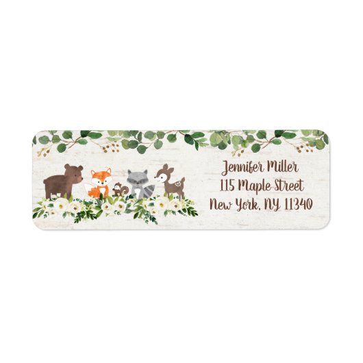 Woodland Animal Floral Adres Etiket (Voorkant)
