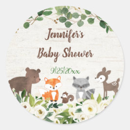 Woodland Animal Floral Baby shower Ronde Sticker
