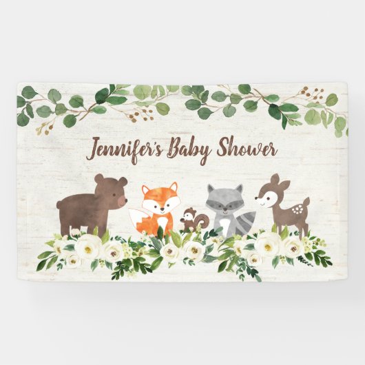 Woodland Animal Floral Baby shower Spandoek (Horizontaal)