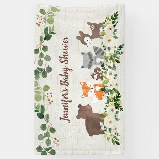 Woodland Animal Floral Baby shower Spandoek (Verticaal)