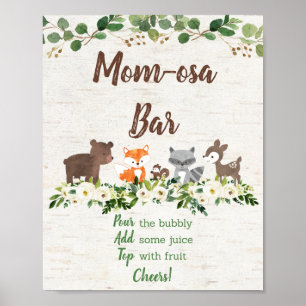 Woodland Animal Floral Mimosa Bar Baby shower Poster