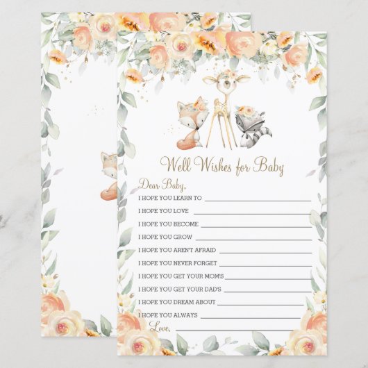 Woodland Animal Floral Well Wishes for Baby (Voorkant / Achterkant)