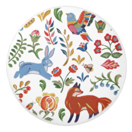 Woodland Animal Flower Rustic Folk Art Colorful Keramische Knop