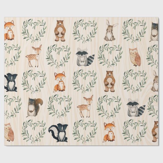 Woodland Animal Forest Baby Cadeaupapier (Vlak)