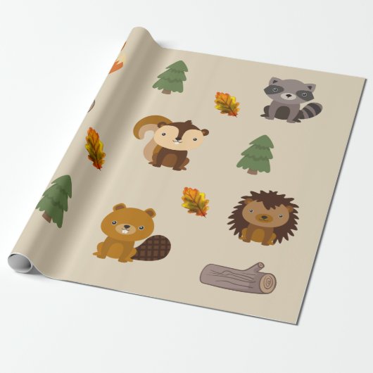 Woodland Animal Forest Beaver Wapping Paper Cadeaupapier (Uitgerold)