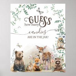 Woodland animal forest greenery Baby Shower game Poster