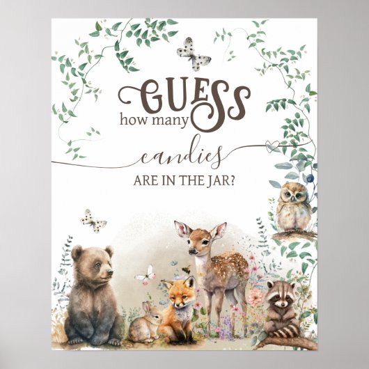 Woodland animal forest greenery Baby Shower game Poster (Voorkant)