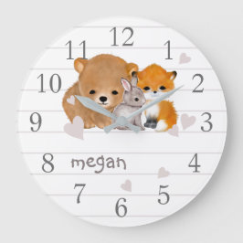 Woodland Animal Fox Beer Bunny Wall Clock Grote Klok