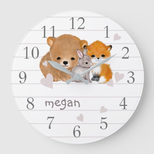 Woodland Animal Fox Beer Bunny Wall Clock Grote Klok (Voorkant)