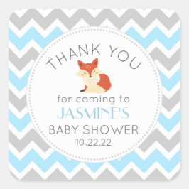 Woodland Animal Fox blauw baby shower gunst Vierkante Sticker