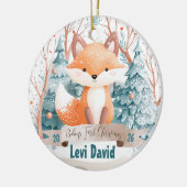 Woodland Animal Fox Boho Boy Baby's 1e Kerstmis Keramisch Ornament (Links)