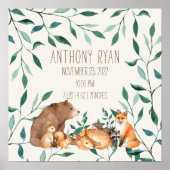 Woodland Animal Friends Birth Stats Poster (Voorkant)