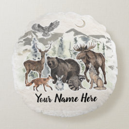 Woodland Animal Friends gepersonaliseerd Rond Kussen