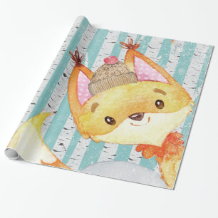 Woodland Animal Friends in Winter Forest-Fox Cadeaupapier