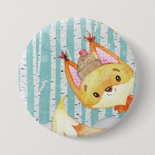 Woodland Animal Friends in Winter Forest-Fox Ronde Button 7,6 Cm