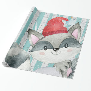 Woodland Animal Friends in Winter Forest-Racoon Cadeaupapier