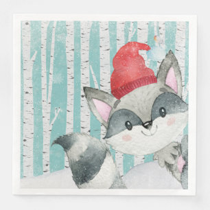 Woodland Animal Friends in Winter Forest-Racoon Servetten