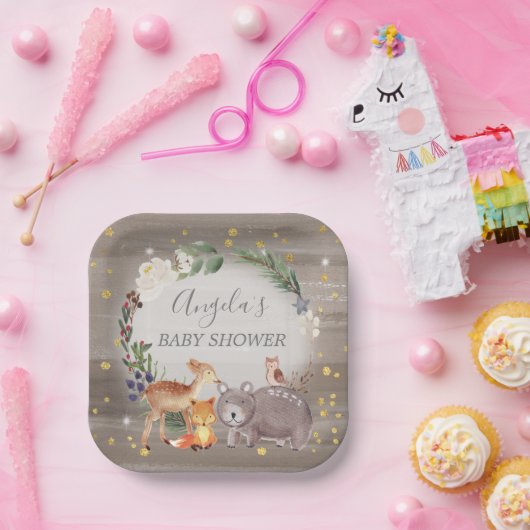 Woodland Animal Friends Sparkle Baby shower Papieren Bordje (Feest)