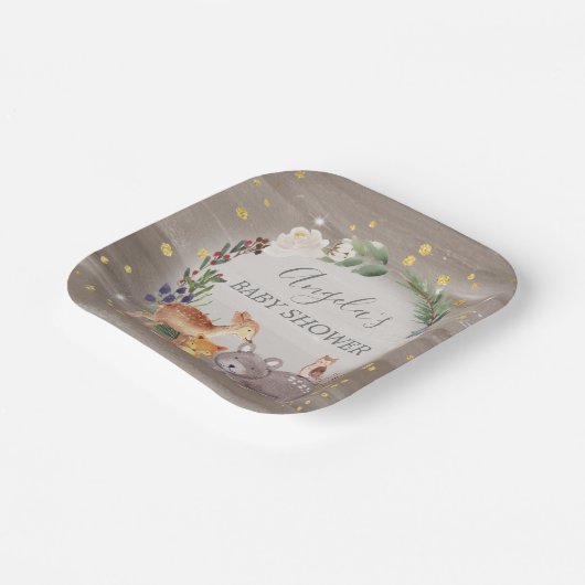 Woodland Animal Friends Sparkle Baby shower Papieren Bordje (Gebogen)