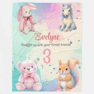Woodland Animal Friends Waterverf Geboortegegevens Fleece Deken
