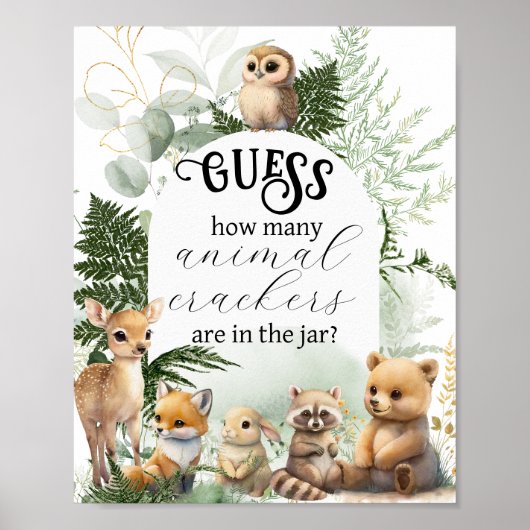 Woodland Animal Greenery Baby shower game Poster (Voorkant)