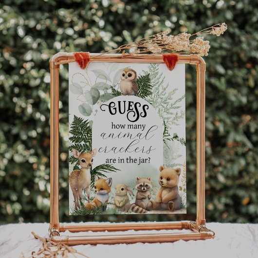 Woodland Animal Greenery Baby shower game Poster