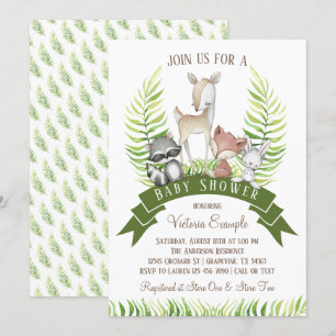 Woodland Animal Greenery Boy Baby shower Kaart