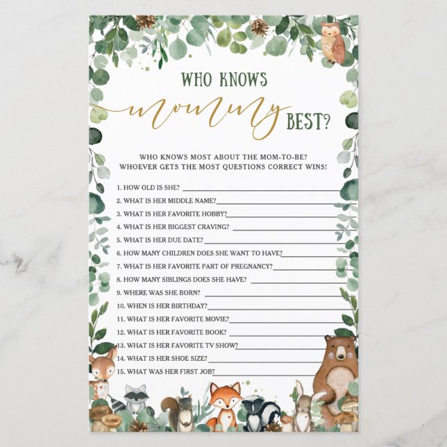 Woodland Animal Greenery die mammie het beste spel (Voorkant)