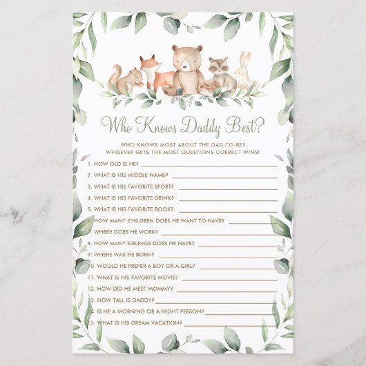 Woodland Animal Greenery die papa het beste spel k (Voorkant)