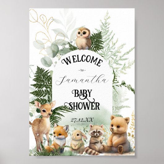 Woodland Animal Greenery Forest Baby shower welcom Poster (Voorkant)