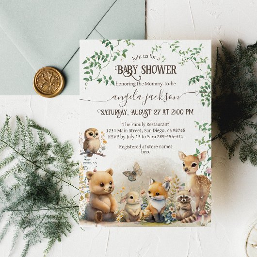 Woodland Animal Greenery Modern Baby shower Kaart