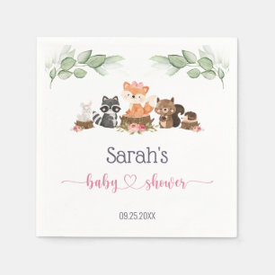 Woodland Animal Greenery Pink Baby shower Napkins Servet