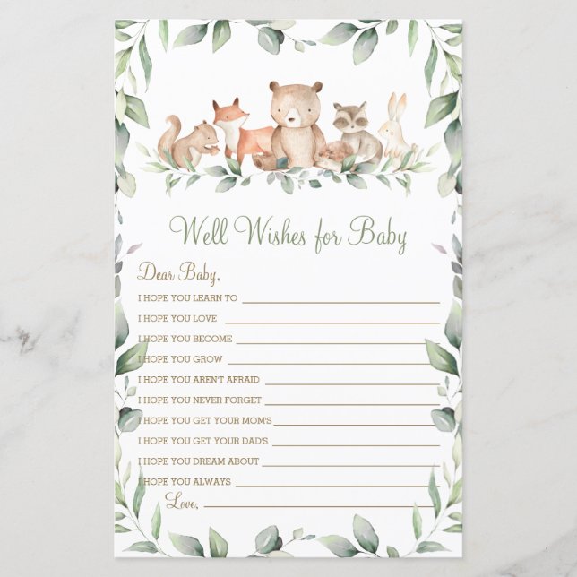 Woodland Animal Greenery Well Wishes for Baby Game (Voorkant)