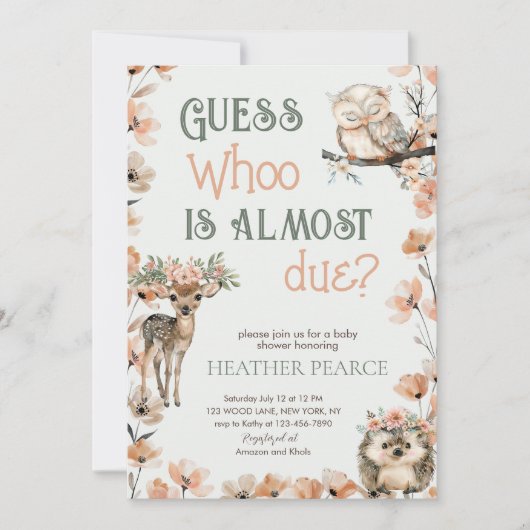Woodland Animal Herten Uil Baby shower Kaart (Voorkant)