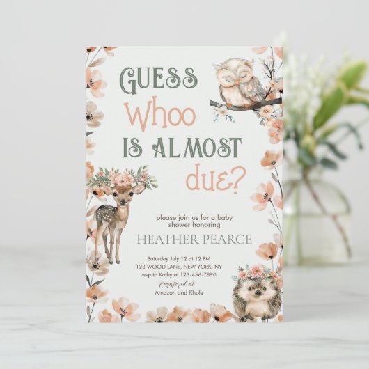 Woodland Animal Herten Uil Baby shower Kaart (Staand voorkant)