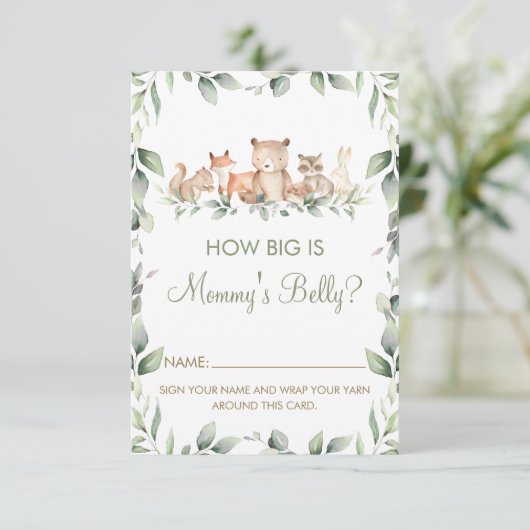 Woodland Animal Hoe groot is mama's Belly Game Car Kaart (Staand voorkant)