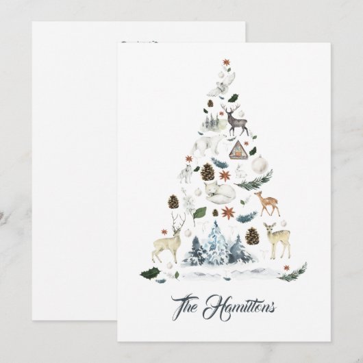Woodland Animal kerstboomkaart Bedankkaart (Voorkant / Achterkant)