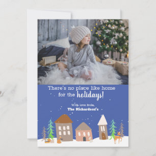 Woodland Animal Kersthouse op sneeuwfoto Feestdagenkaart